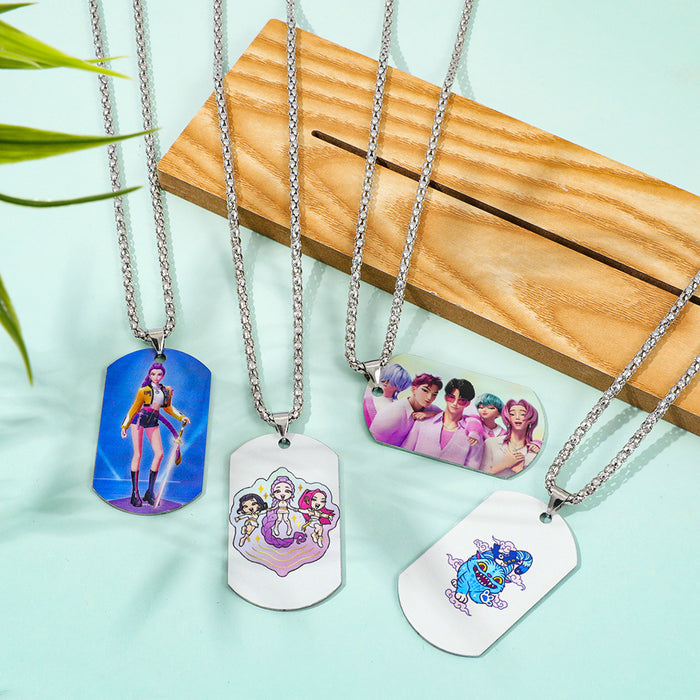 Wholesale K-pop Stainless Steel Metal Printed Pendant Necklace