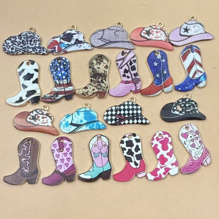 Wholesale 10pcs Alloy Vintage Western Cowboy Printed Boots Keychain Pendant Backpack DIY Jewelry Accessories