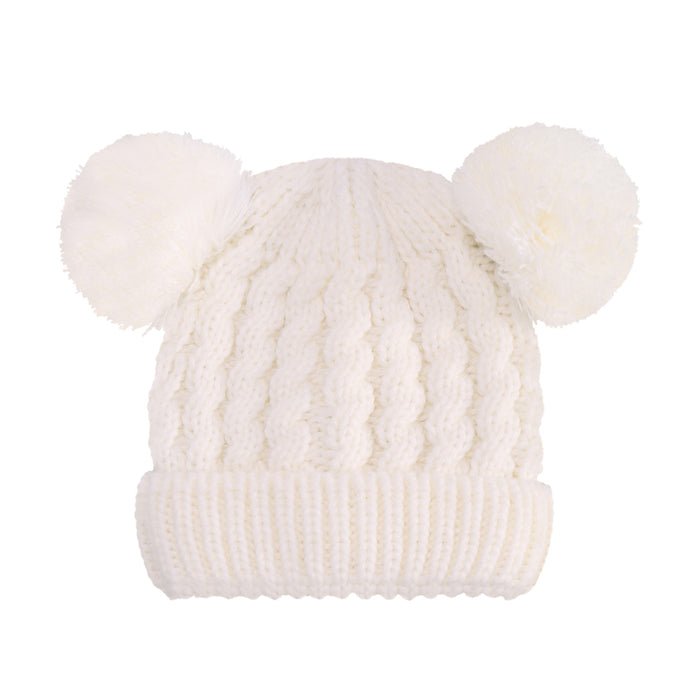 Wholesale Solid Color Twist Yarn Double Ball Children' s Hat in Stock for Autumn and Winter,  Warm Baby Pullover Hat