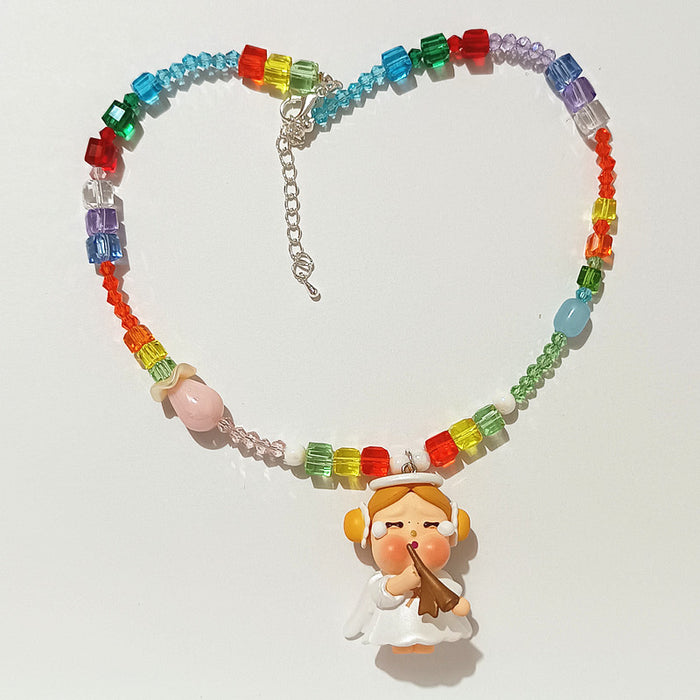 Wholesale Crystal acrylic beaded cute  angel frog cute grain short necklace