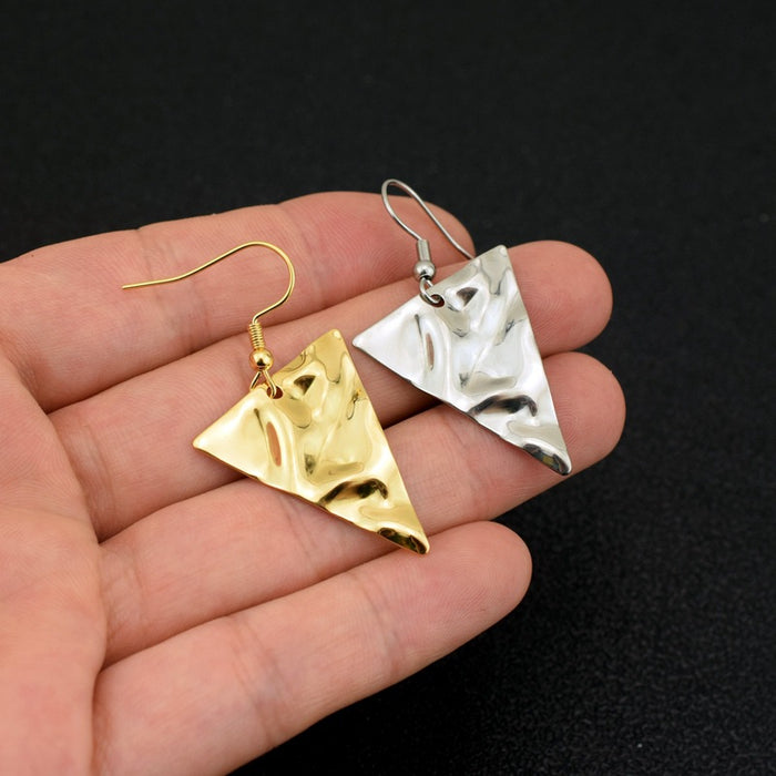 Wholesale Concave and Convex Triangular Titanium Steel Earrings JDC-ES-LvZ002