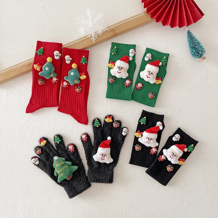 Wholesale Christmas Red Socks Women' s Autumn and Winter Cartoon Doll Couple' s Mid-tube Socks Gift