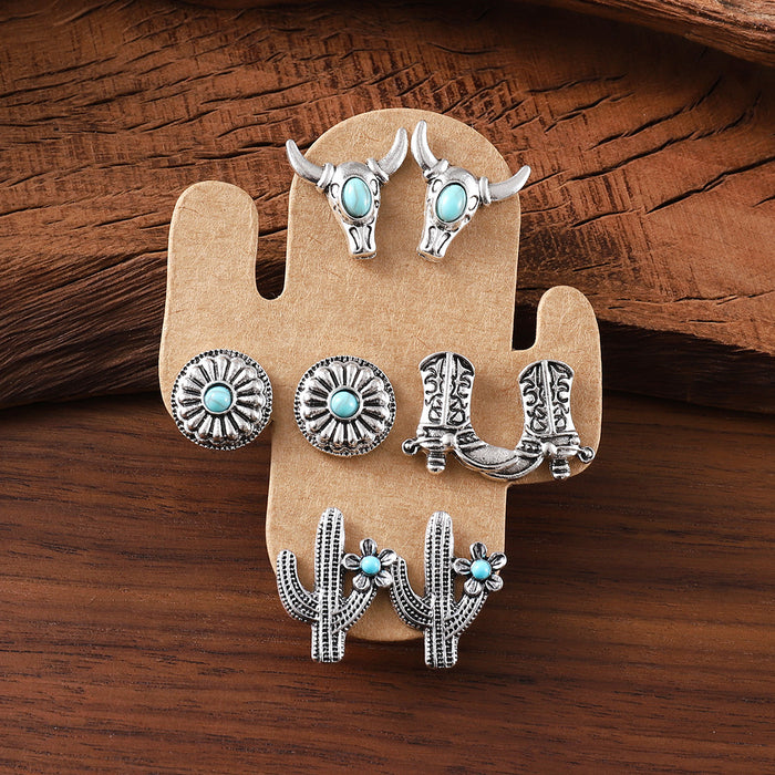Wholesale Horseshoe Cactus Heart Shape Cowboy Boots Earring Set Western Cowboy Earring Set