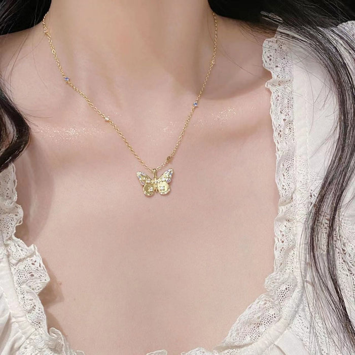 Wholesale Colorful enamel butterfly necklace pendant with high-end feel collarbone chain