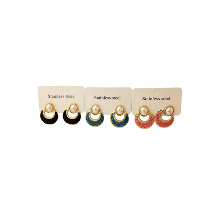 Wholesale Stainless Steel Drip Glaze Fan-Shaped Stud Earrings - Trendy Everyday Jewelry