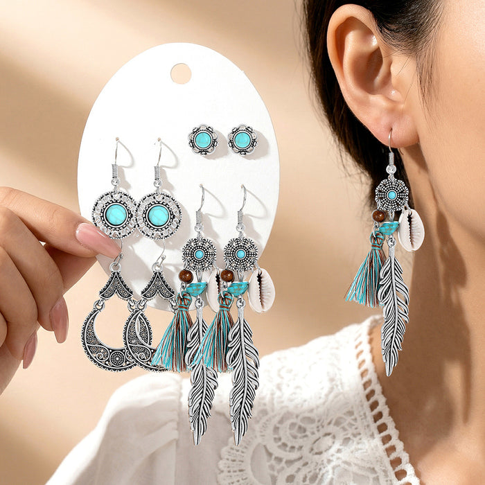 Wholesale Alloy Tassel Earring Set Retro Ethnic Style Bohemian Jewelry Accessory MOQ≥2