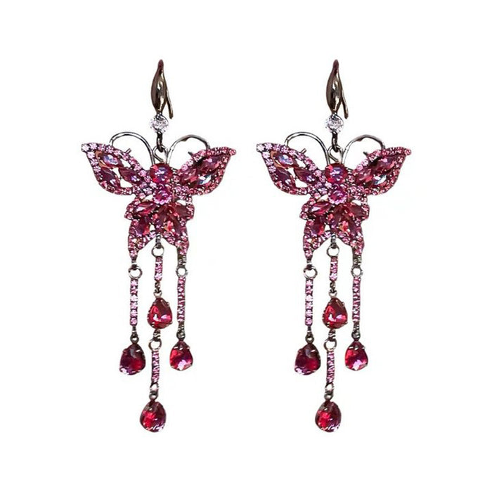 Wholesale Diamond Butterfly Tassel Geometric Copper Earrings JDC-ES-HuiHe002