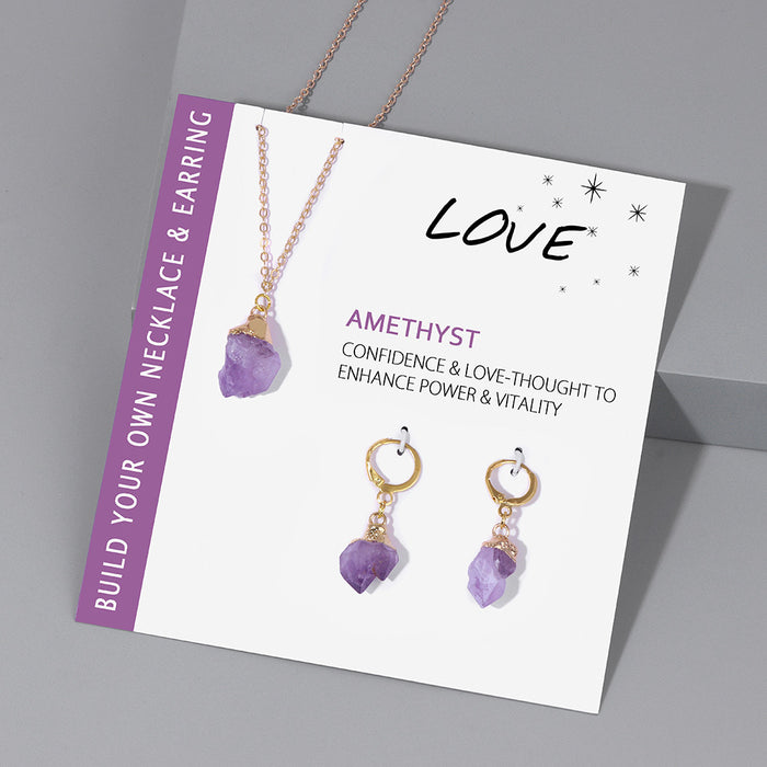 Wholesale Card mounted raw gemstone necklace and earring set jewelry