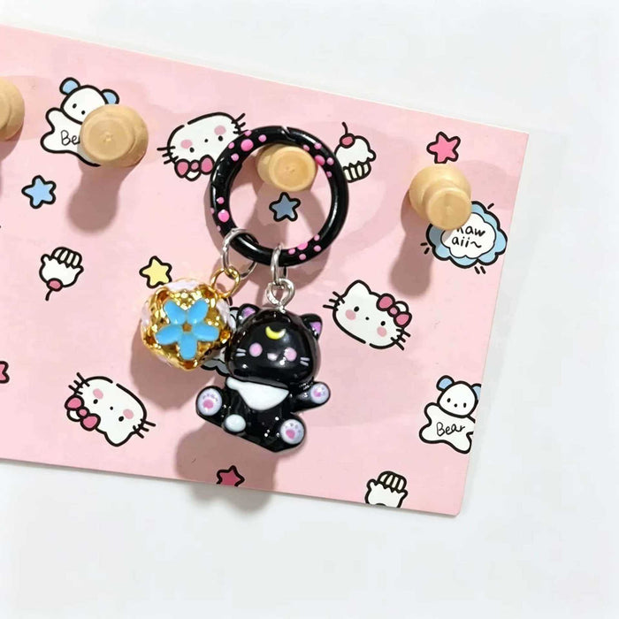 Wholesale Resin Cartoon Kitten Keychain Cute Pink Cat With Bell Bag Charm For Girls Students Gift Accessory