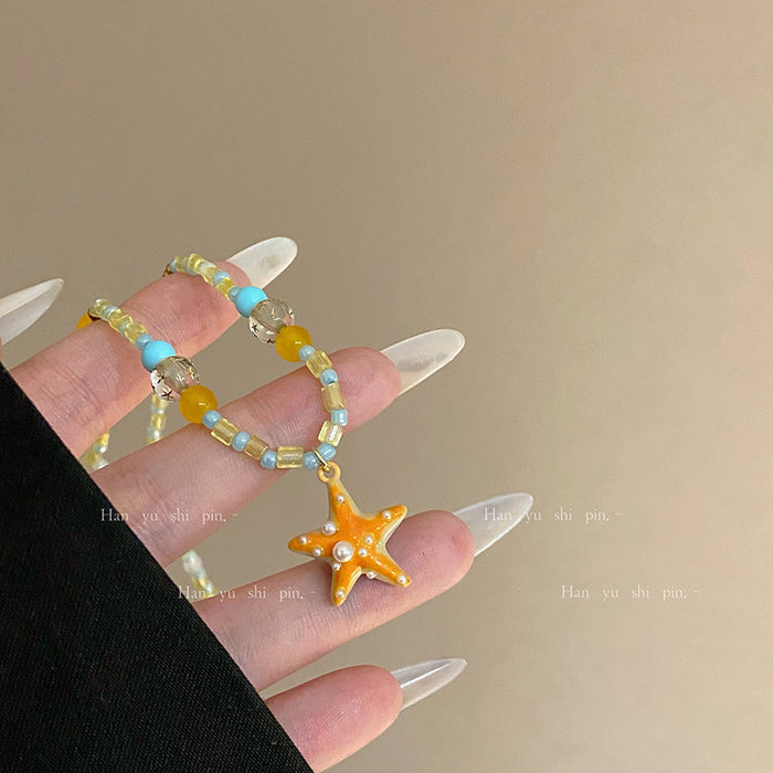Wholesale Orange Starfish Necklace Colorful beaded Necklace
