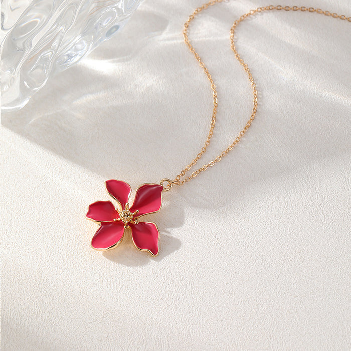 Wholesale Drip Oil Flower Necklace Earrings Camellia Jewelry Set