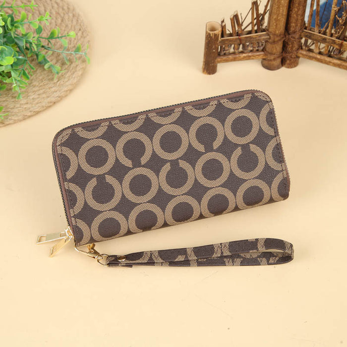 Wholesale PU Striped Print Long Wallet Handbag with Dual Zippers MOQ≥3