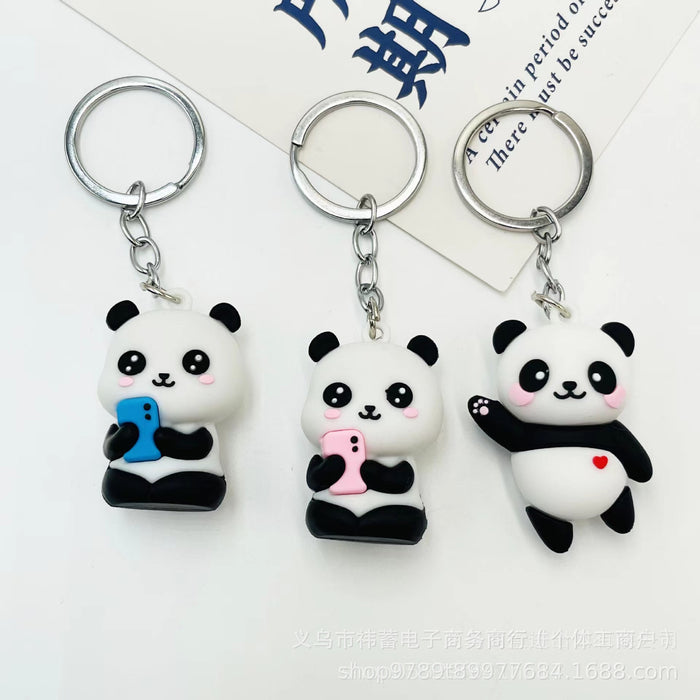 Wholesale Cute Panda Keychain Cartoon School Bag Pendant Car Key Chain Hanging