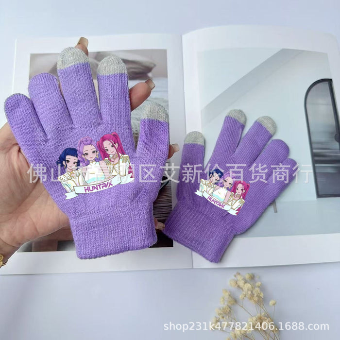 Wholesale KPOP Knitted Hat Warm Gloves Printed Hat