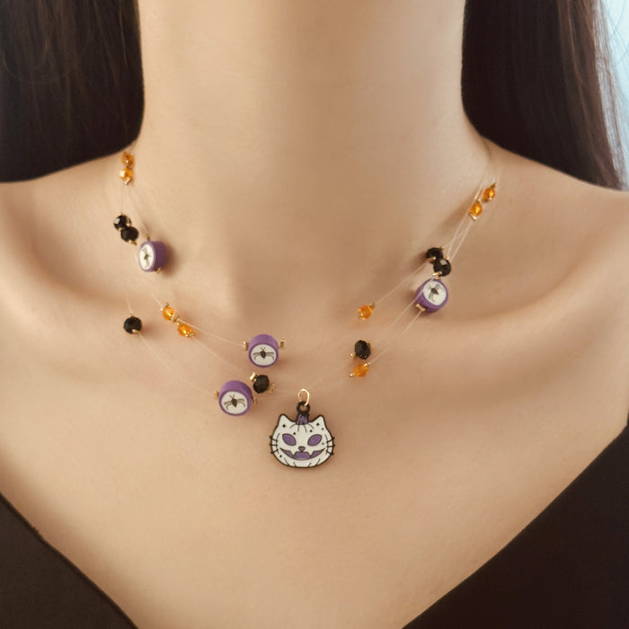 Wholesale  kitten face hat ghost clavicle chain multi-layer necklace