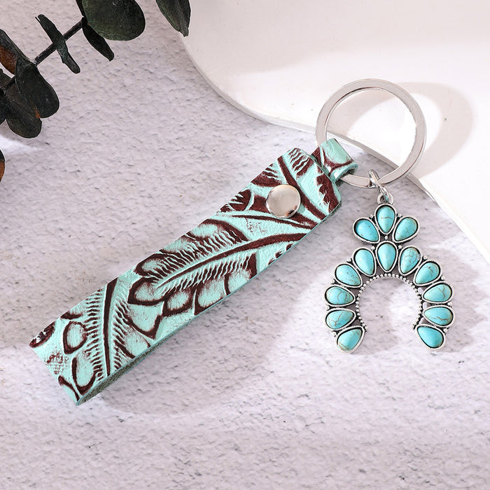Wholesale Genuine Leather Retro Keychain with Handmade Textured Design