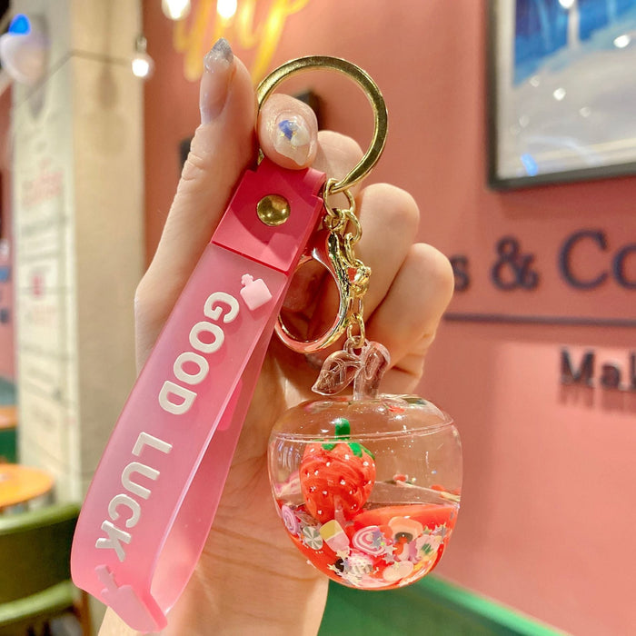 Wholesale Oil Floating Fruit Series Quicksand Apple Keychain JDC-KC-ShuoT010
