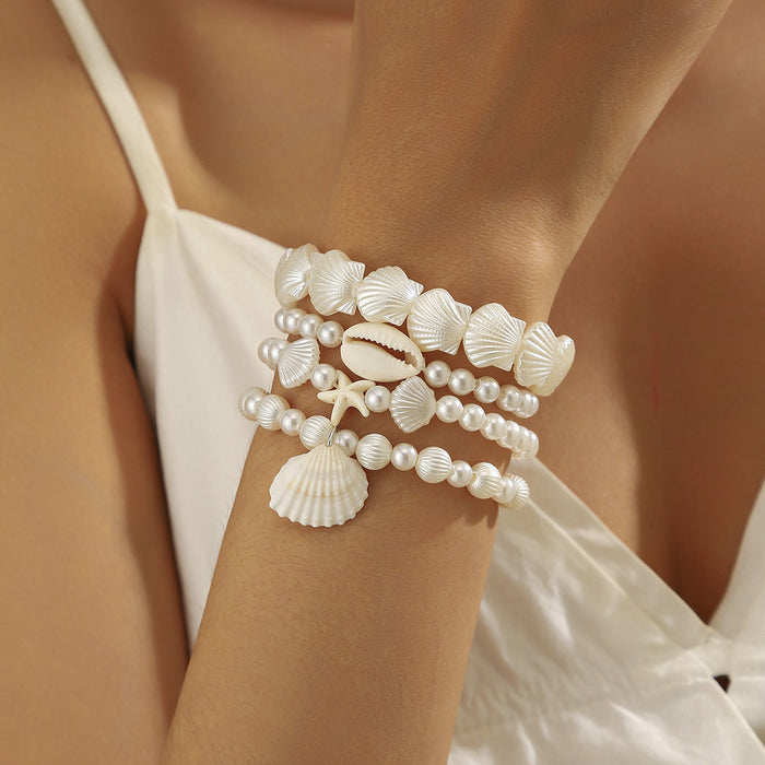 Wholesale Geometric Woven Glass Bead 5-Piece Bracelet Set Black White Jewelry Accessory MOQ≥2