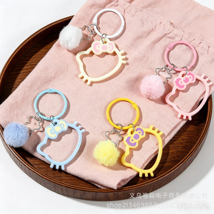 Wholesale Cute Cat Head Hollow Star Keychain Pendant Sky Blue Plastic Resin Car Key Accessory Gift For Friend