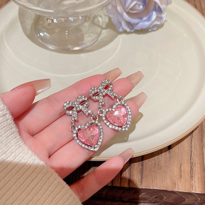 Wholesale Pink Zircon Heart Diamond Bow Tie Alloy Earrings JDC-ES-HanJ009