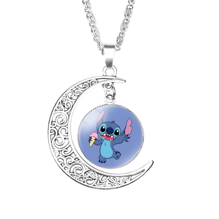 Wholesale Glass Cartoon Pattern Time Gem Moon Necklace JDC-NE-NH006