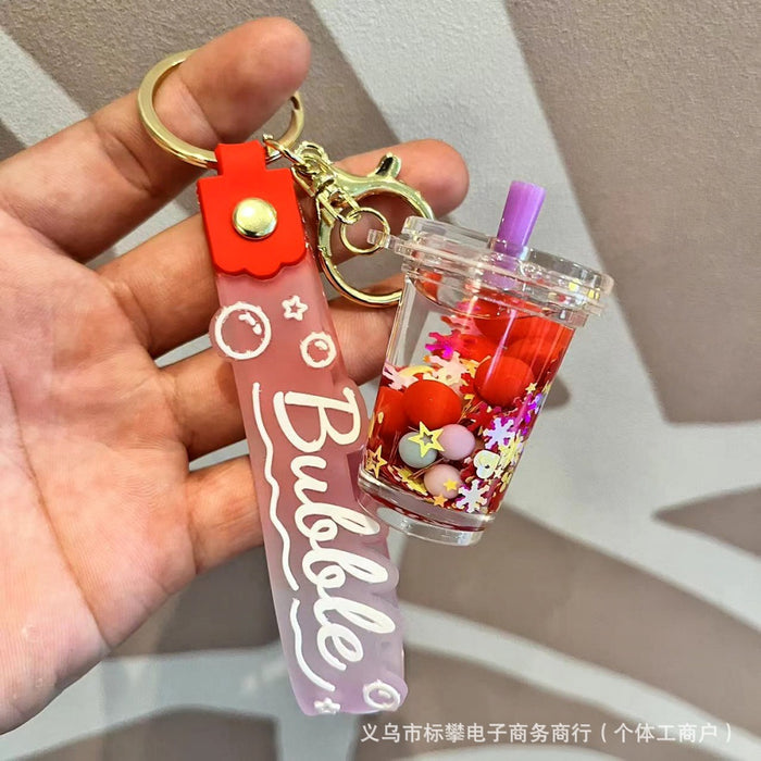 Wholesale Cartoon Into The Oil Flow Sand Bottle Milk Cup Keychain JDC-KC-biaopan006