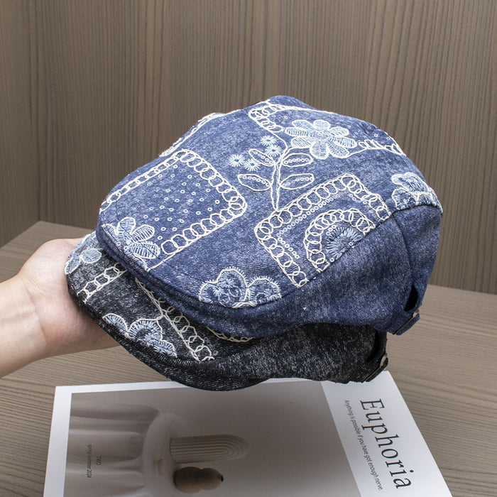 Wholesale Personalized embroidery sequins flower forward hat versatile duck tongue denim