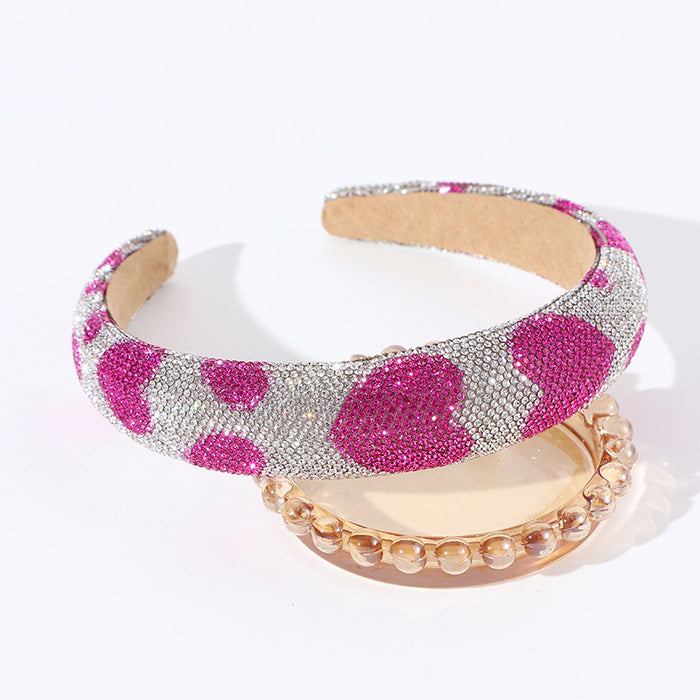 Wholesale Love heart rhinestone full diamond headband sponge high skull top female headband hair accessories
