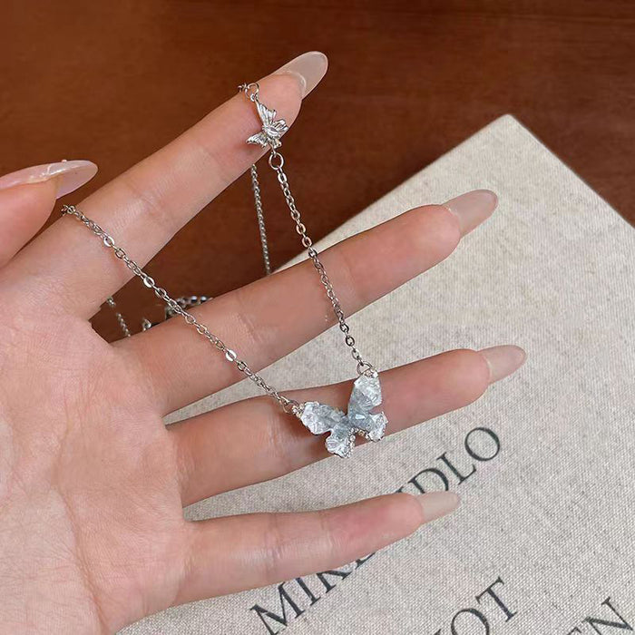 Wholesale Titanium steel pearl butterfly necklace with high-end feel collarbone chain