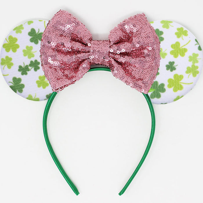 Wholesale Irish Festival Glitter Clover Bow Headband JDC-HD-Lanju002