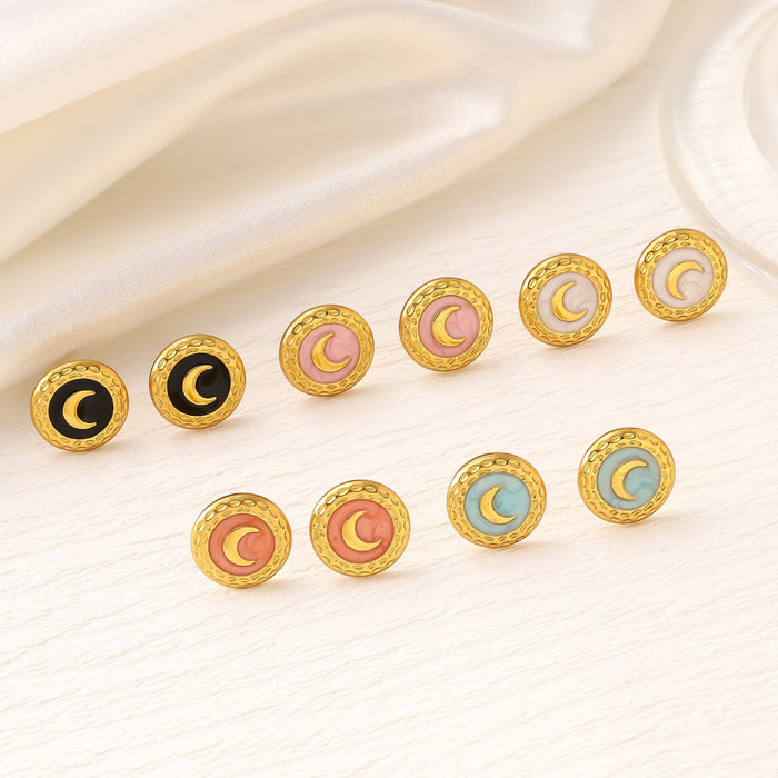 Wholesale Vintage moon pattern drip titanium steel earrings