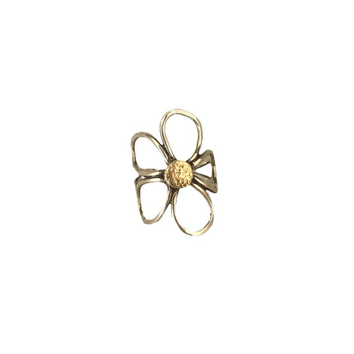 Wholesale Alloy Hollow Flower Two-color Open Ring JDC-RS-MingCheng002