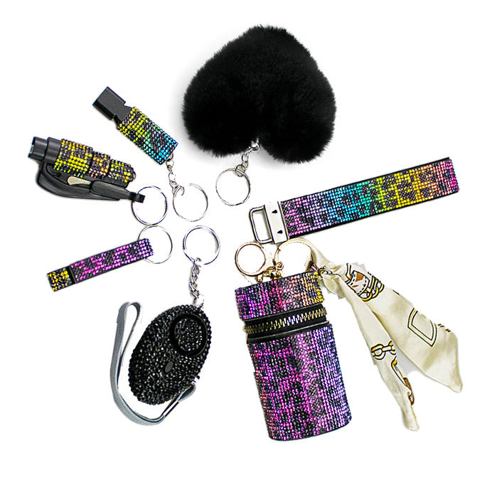 Wholesale 7 Piece Aluminum Alloy Multi Color Personal Alarm Keychain Set Love Theme Fashion Accessory Gift