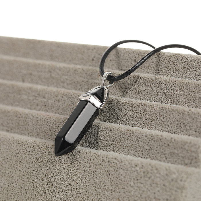 Wholesale Black Stone Hexagonal Column Pendant Diamond Necklace JDC-NE-Liyang005