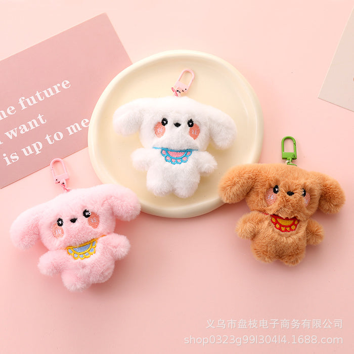 Wholesale Cute plush dog keychains in various colors.