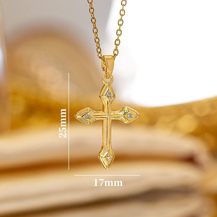 Wholesale Zircon-set cross Titanium steel necklace