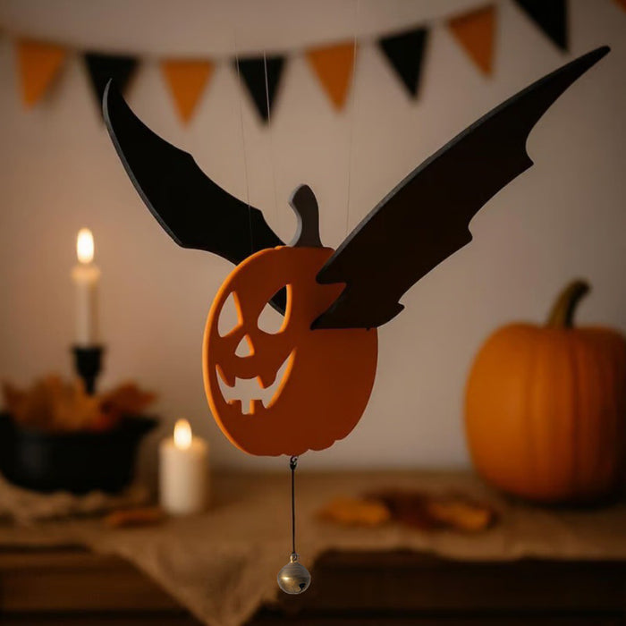 Wholesale Hand-carved flying bat pumpkin wooden hanging  decoration for indoor and outdoor use