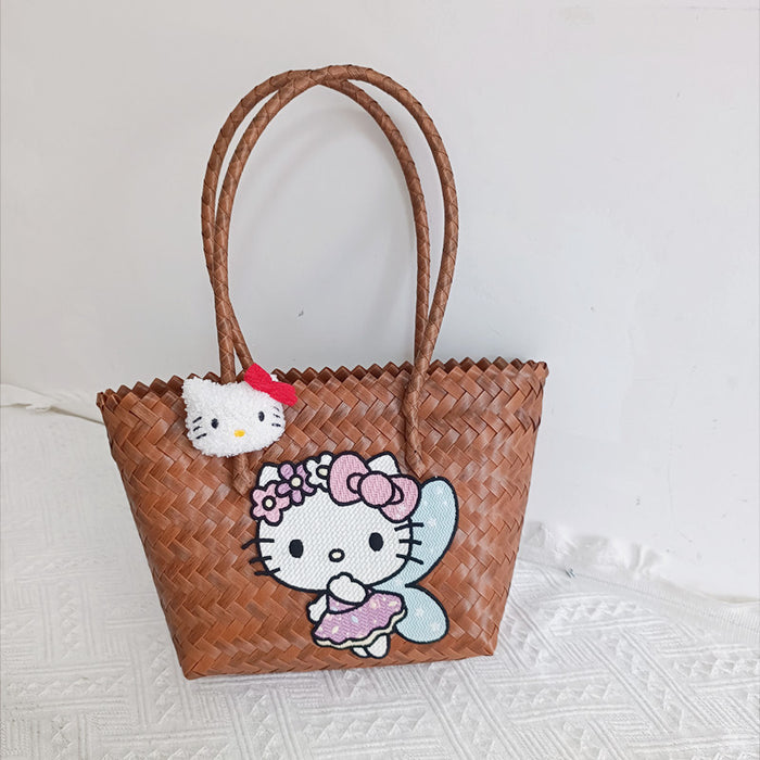 Wholesale Cute Cartoon Rags Woven Bag Imitation Straw Woven Bag Seaside Shoulder Handbag