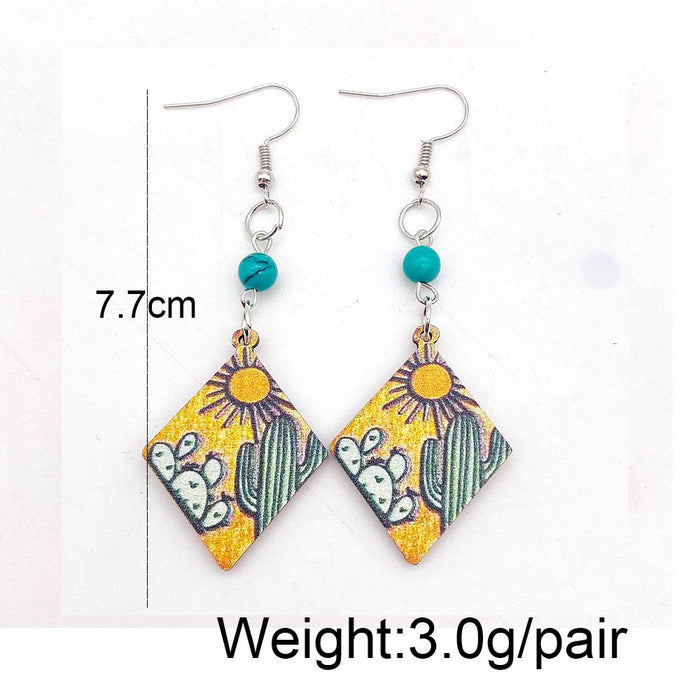 Wholesale cactus wooden geometric  earrings