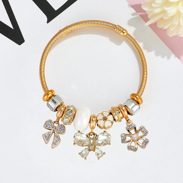 Wholesale Stainless Steel Rhinestone Butterfly Swan Beaded Bracelet MOQ≥2