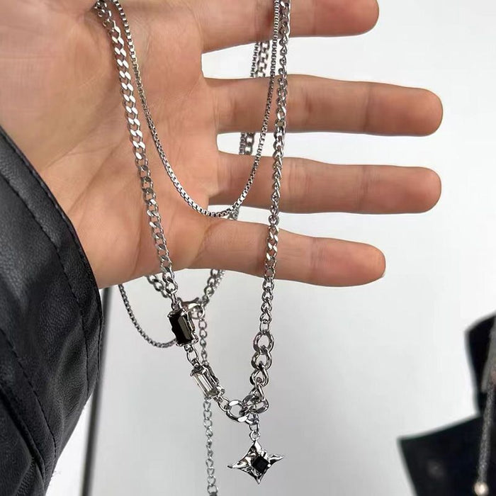 Wholesale Double layer necklace men's sweater chain light luxury design men's and women's clavicle chain