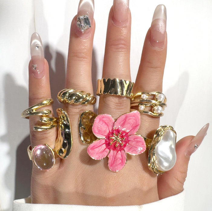Wholesale Flower Pearl Ring Set – Fashion Accessory Dripping Oil Design MOQ≥5