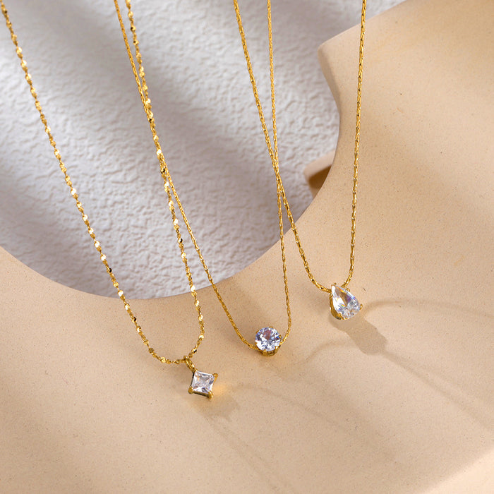 Wholesale Solo diamond cube teardrop diamond necklace,  simple and exquisite titanium steel clavicle chain necklace