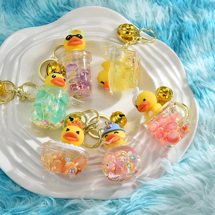 Wholesale Acrylic Luminous Yellow Duck Bell Cartoon Keychain JDC-KC-ShuangD016