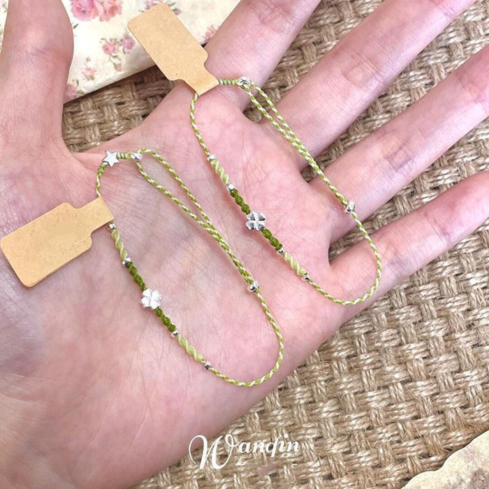Wholesale Green Rope Four-leaf Clover Bracelet Mori Style All-match Pastoral Style