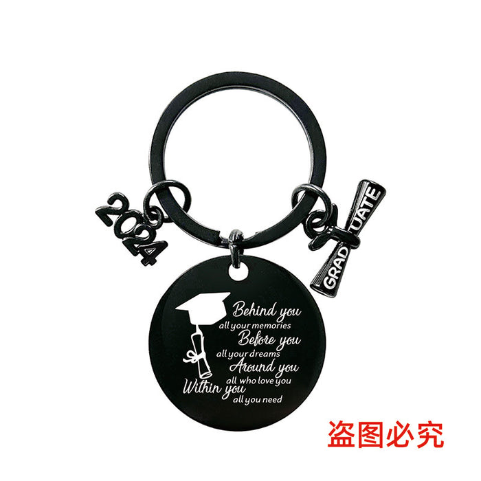 Wholesale Graduation Season Gift Round Stainless Steel Keychain JDC-KC-GangGu049