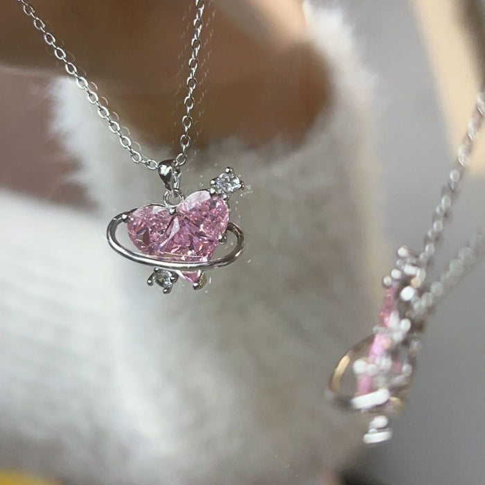 Wholesale Multicolor Zircon Planet Love Pendant Necklace Women's Clavicle Chain