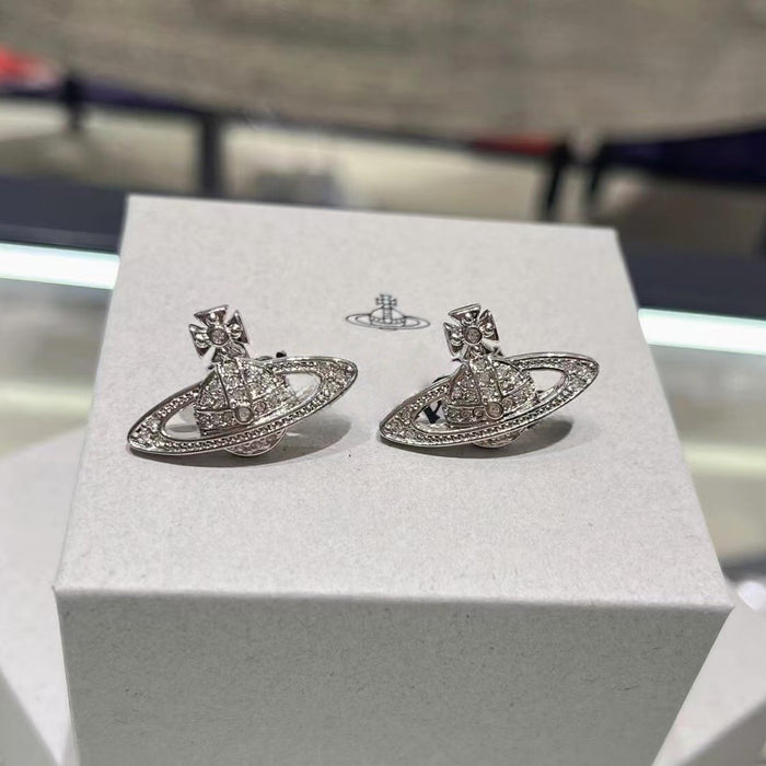 Wholesale Saturn Full Diamond Ear Stud Earrings Women's Fashion