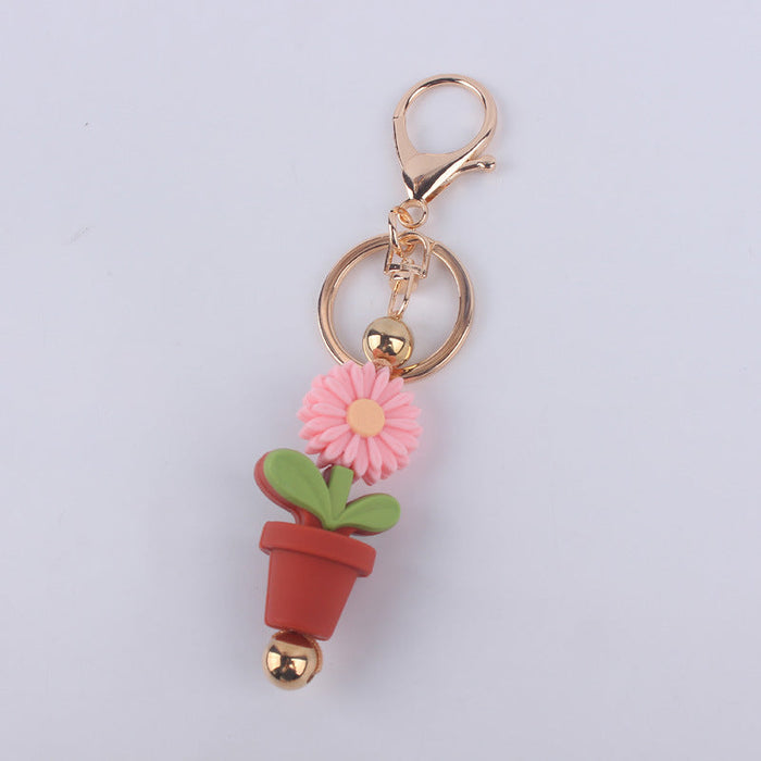 Wholesale Cartoon Daisy Flower Silicone Beaded Keychain JDC-KC-GuangTian010