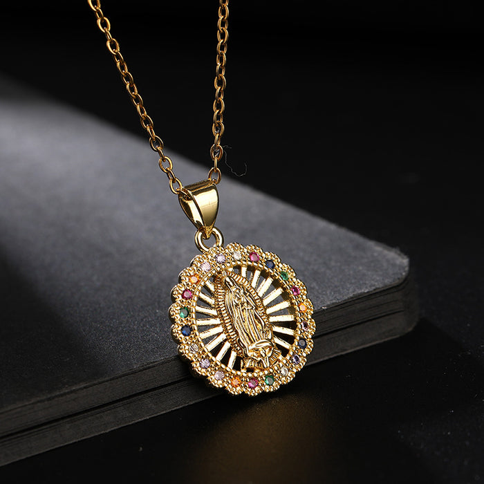 Wholesale Copper Micro-Inlaid Colored Zircon Pendant Necklace JDC-NE-ShangY033